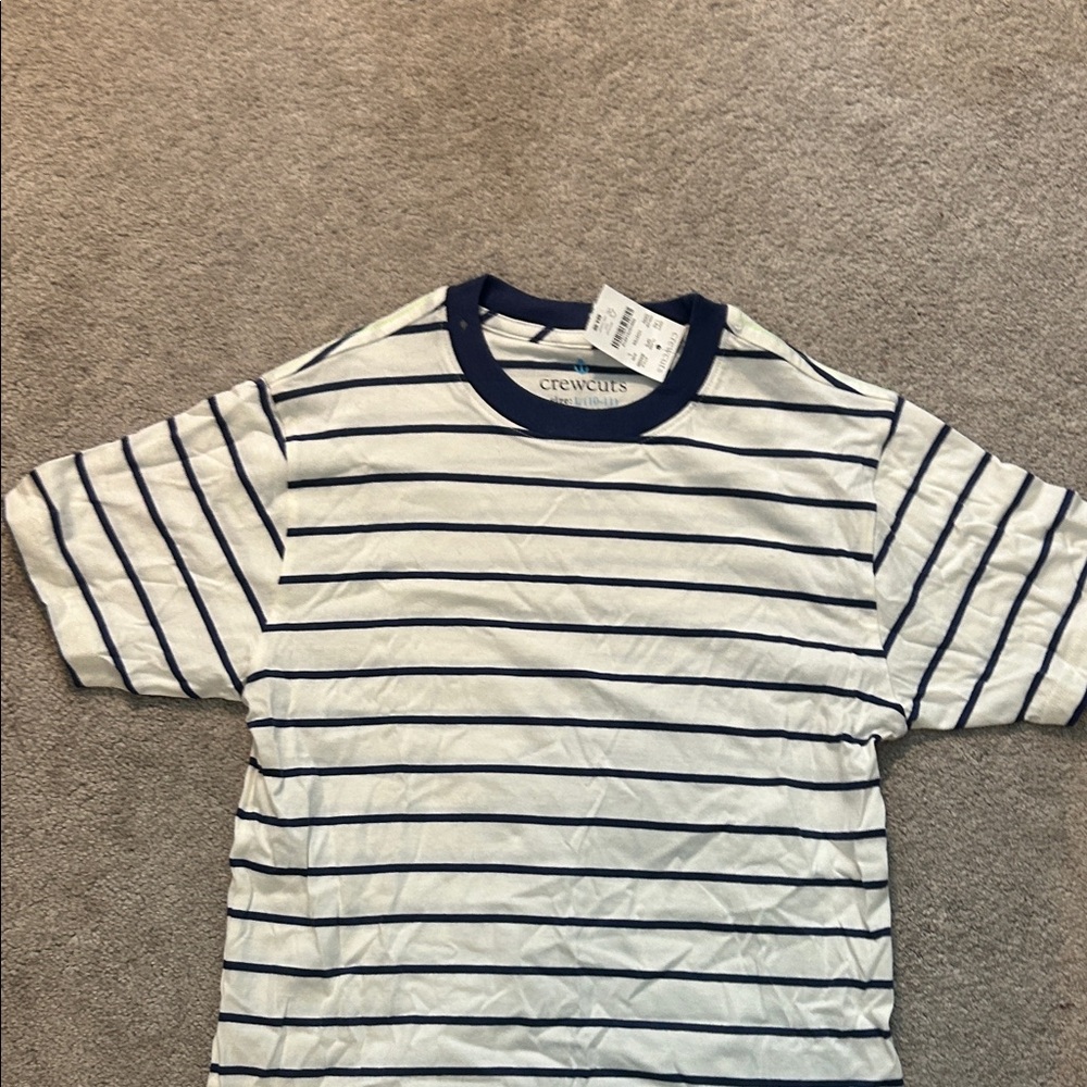 Crewcuts White and Navy Striped Tee
